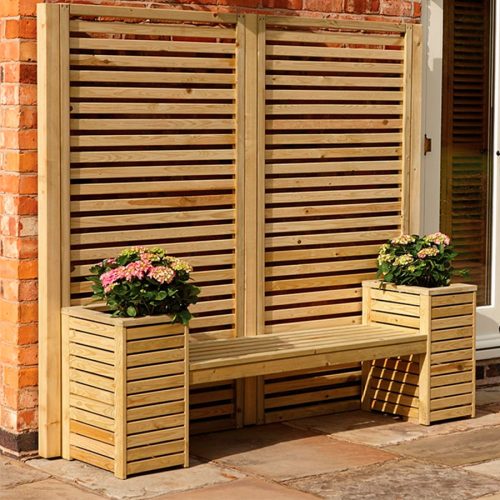The Breeze Set Wooden Trellis Panel with Bench and Planters