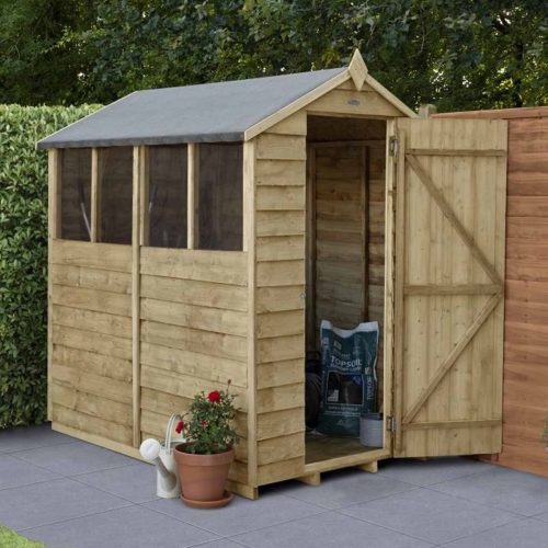 Overlap Pressure Treated 6×4 Apex Shed- 4 Window