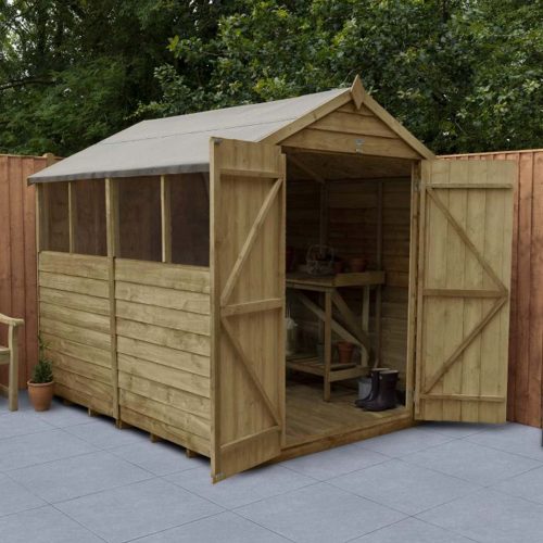 Overlap Pressure Treated 8×6 Apex Shed – Double Door, 4 Windows