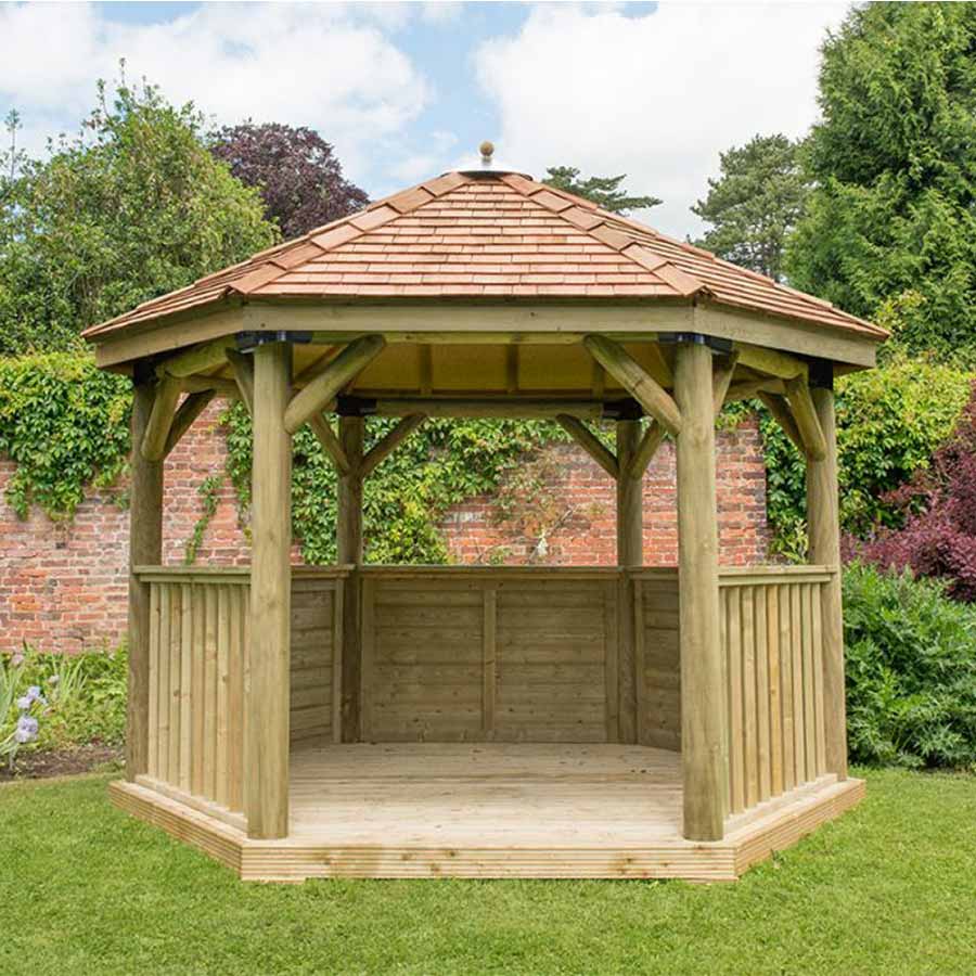 3.6m Premium Hexagonal Wooden Garden Gazebo with Cedar Roof - Installed