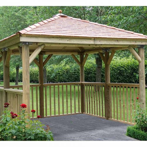 3.5m Premium Square Wooden Gazebo with Cedar Roof – No Base - Installed