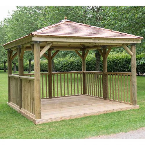 3.5m Premium Square Wooden Gazebo with Cedar Roof – Inc Base - Installed