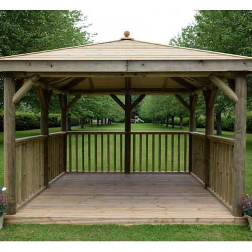 3.5m Premium Square Wooden Gazebo with Timber Roof – Inc Base - Installed